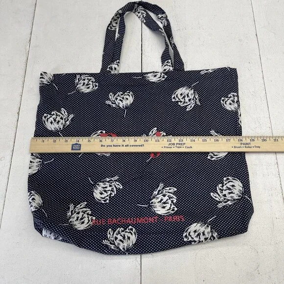 Les Filles En Rouje Navy Blue Polka Dot Floral Cotton Reusable Shopper Tote Bag - Picture 5 of 6